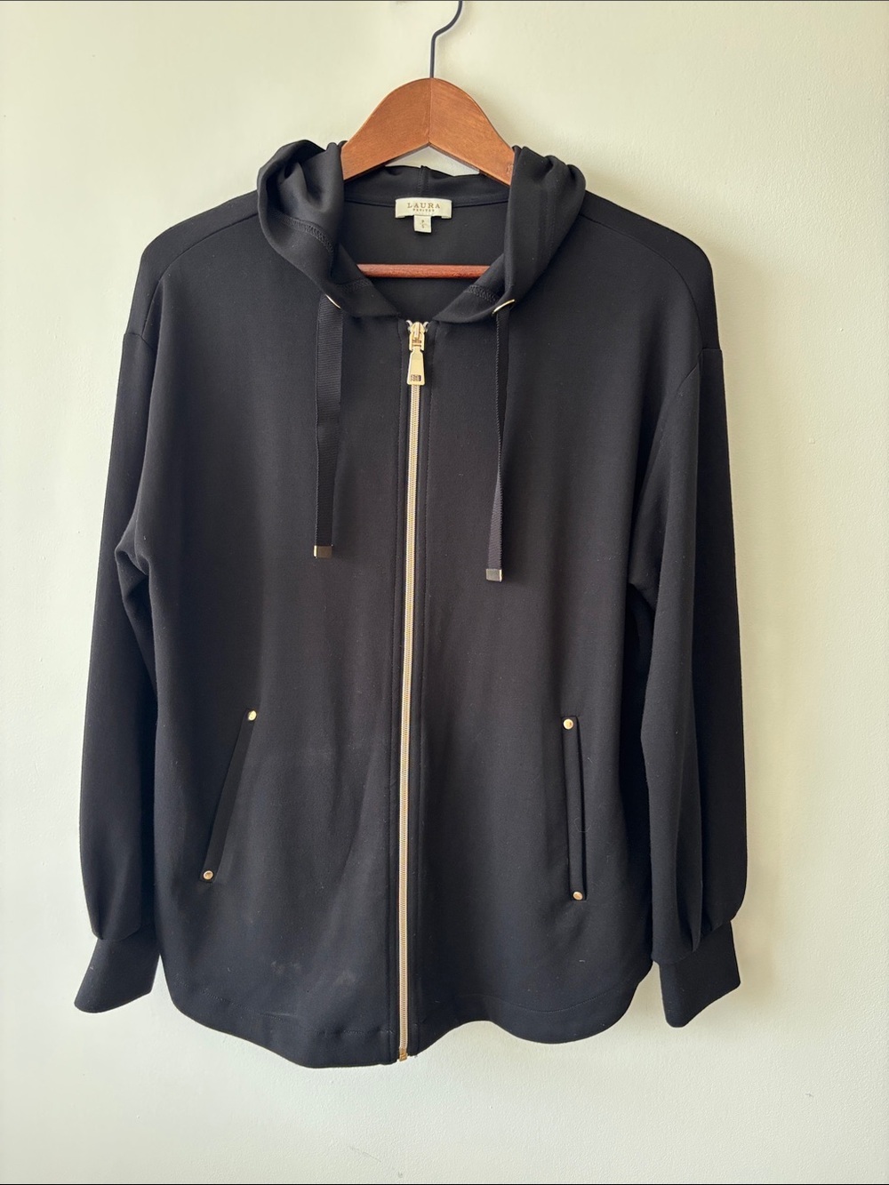 LAUREN Relaxed Black Zip-Front Hoodie Sweater